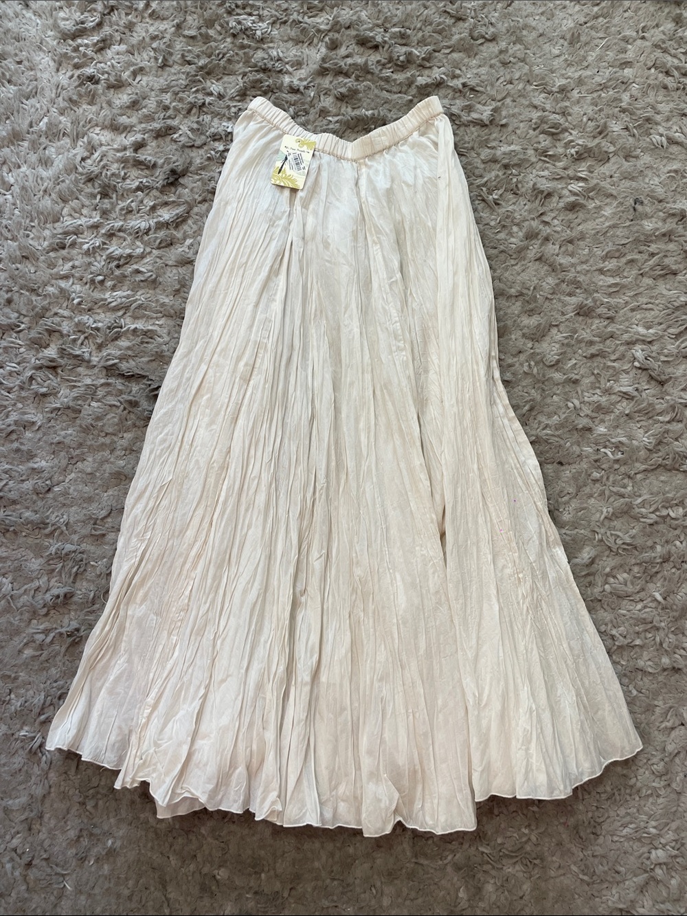 Free People Cream Crinkled Pleated Maxi Skirt